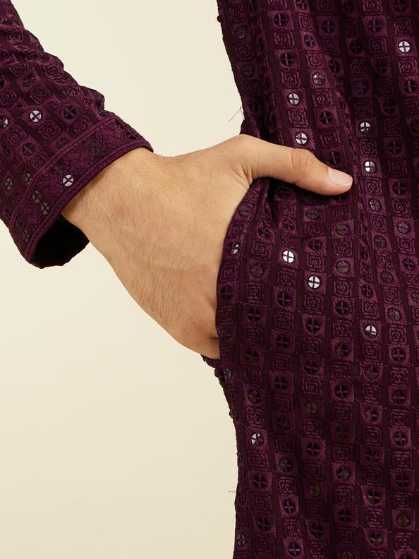 Diwas Men Royal Purple Chikankari Sequinned Kurta