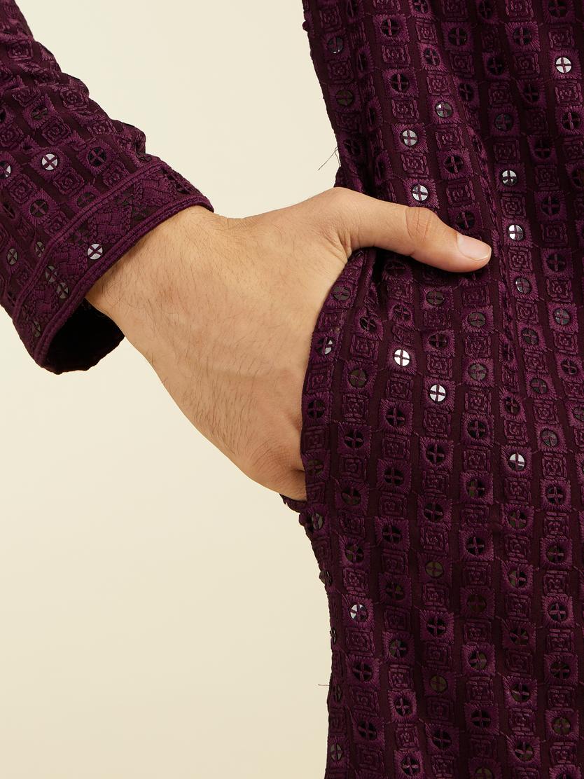 Diwas Men Royal Purple Chikankari Sequinned Kurta