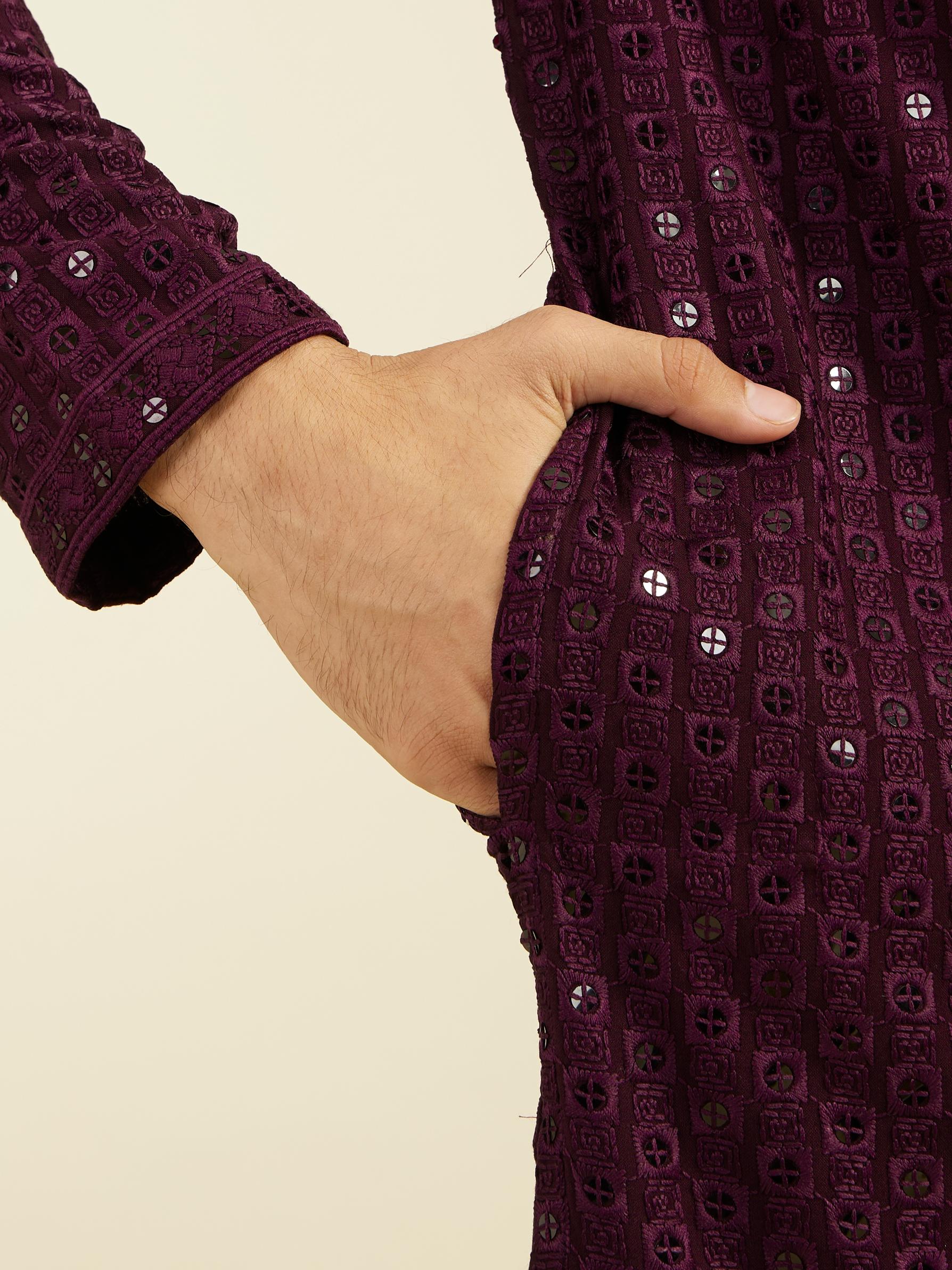 Diwas Men Royal Purple Chikankari Sequinned Kurta