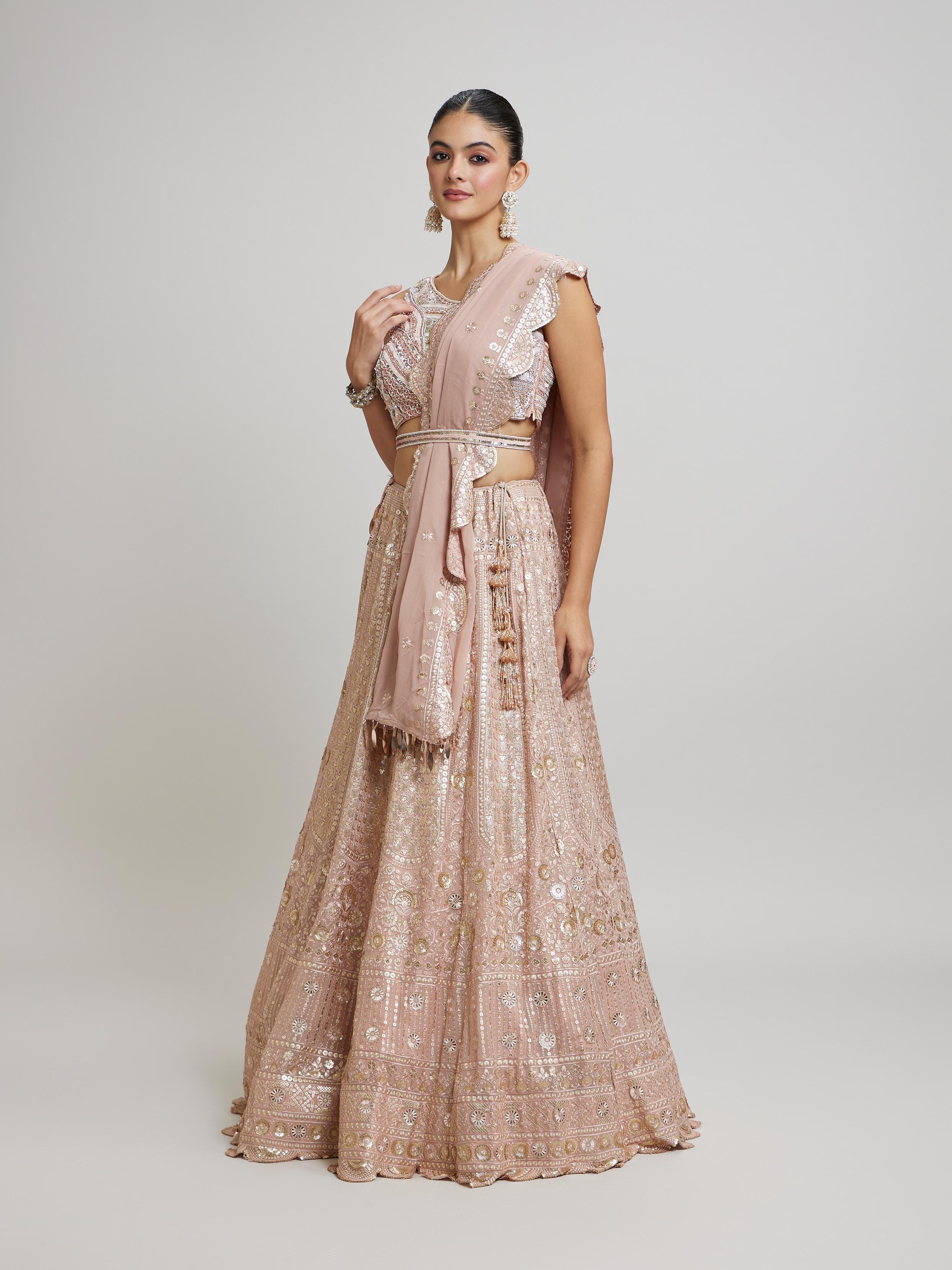 Twamev Women Blossom Pink Georgette Lehenga