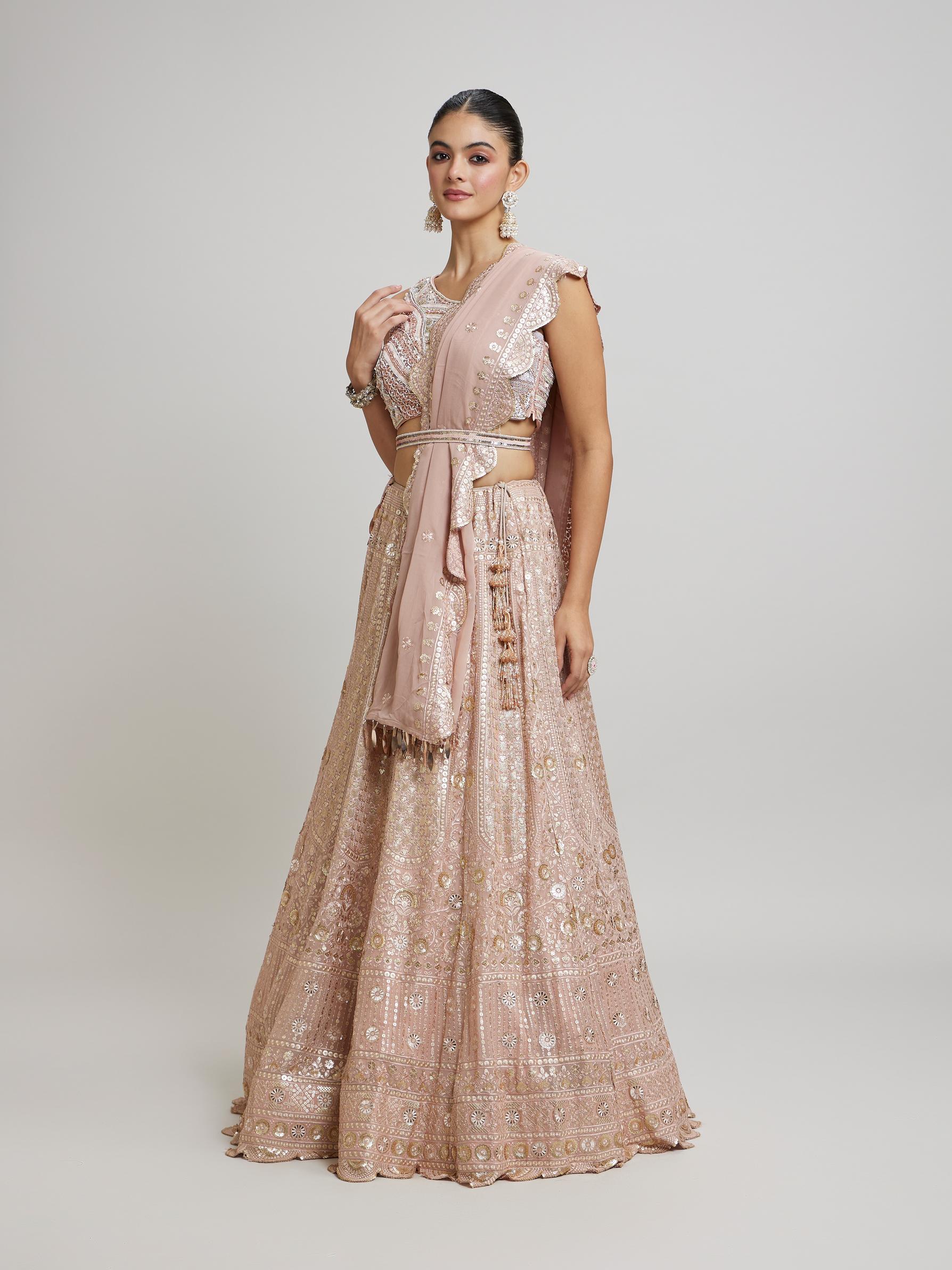 Twamev Women Blossom Pink Georgette Lehenga