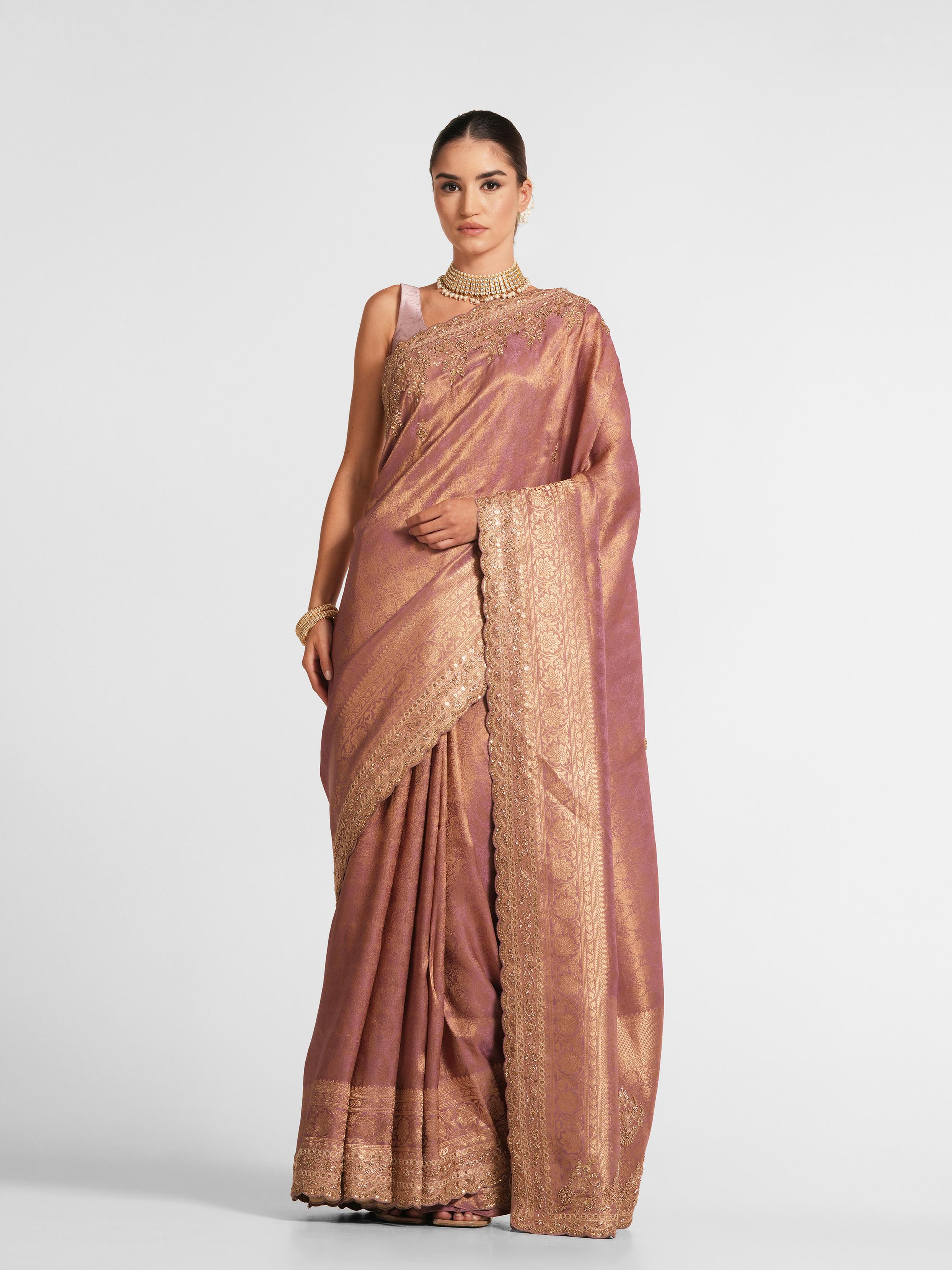 Twamev Women Festive Dusty Pink Saree