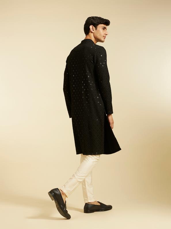 Diwas Men Midnight Black Chikankari Kurta With Sequins