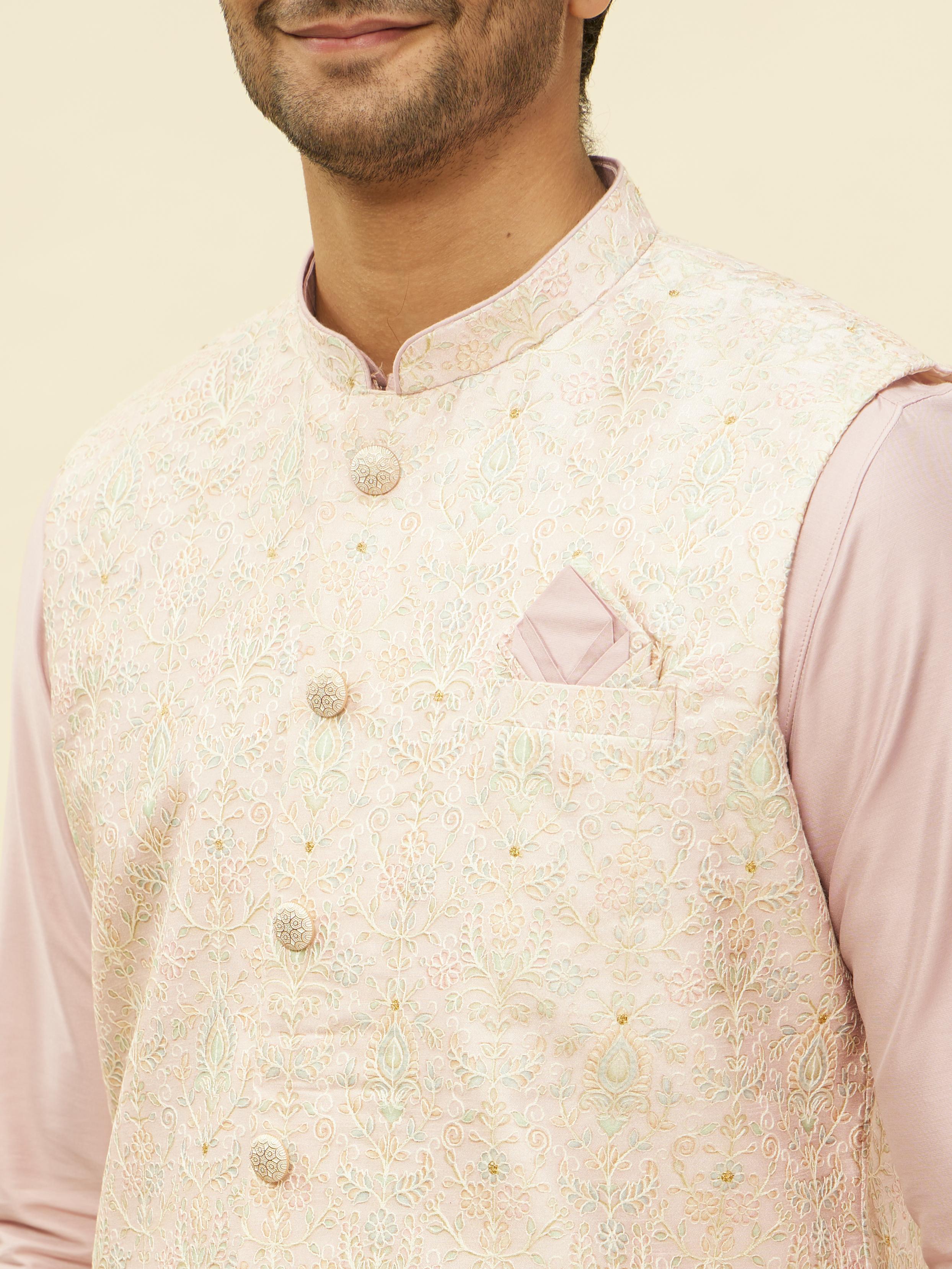 Twamev Men Rani Pink Imperial Paisley Patterned Kurta Jacket Set