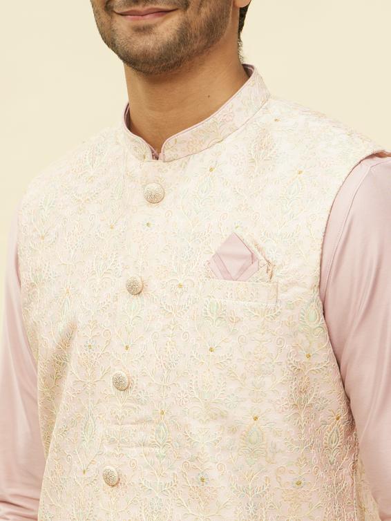 Twamev Men Rani Pink Imperial Paisley Patterned Kurta Jacket Set