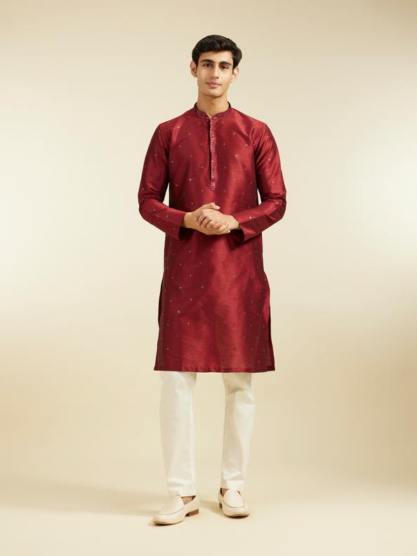 Diwas Men Maroon Red Buta Embroidered Kurta with Sequin Work