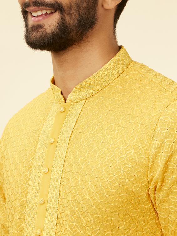 Twamev Men Gleaming Mustard Kurta Pajama Set