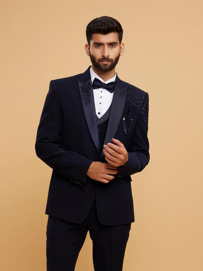 Twamev Men Dark Blue Celebratory Suit Set