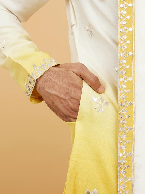 Twamev Men Twirling Mustard and Cream Kurta Set with Dupatta