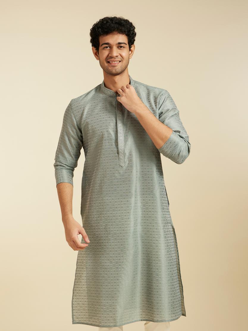 Diwas Men Pista Green Buta Jaal Patterned Kurta