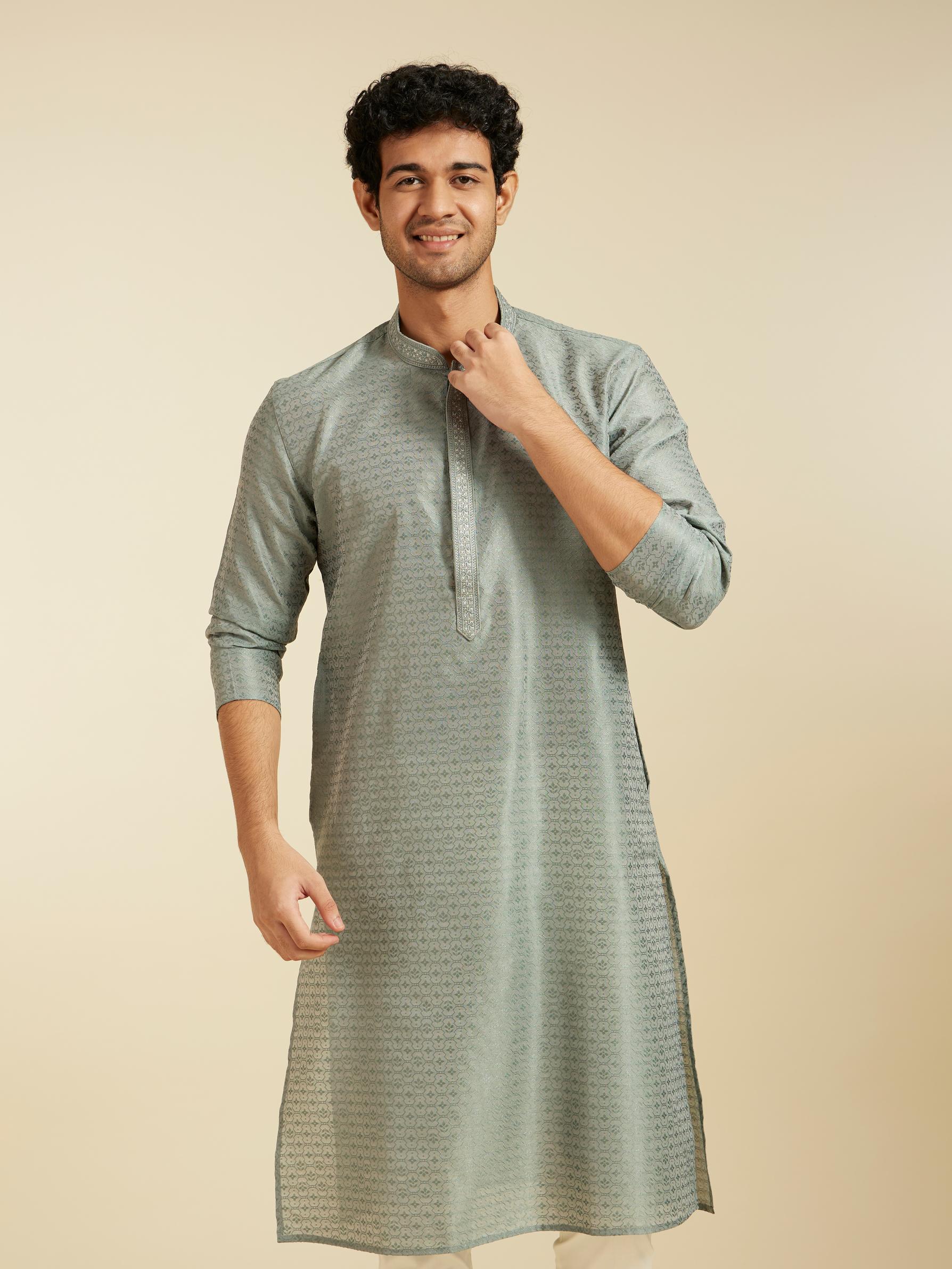 Diwas Men Pista Green Buta Jaal Patterned Kurta