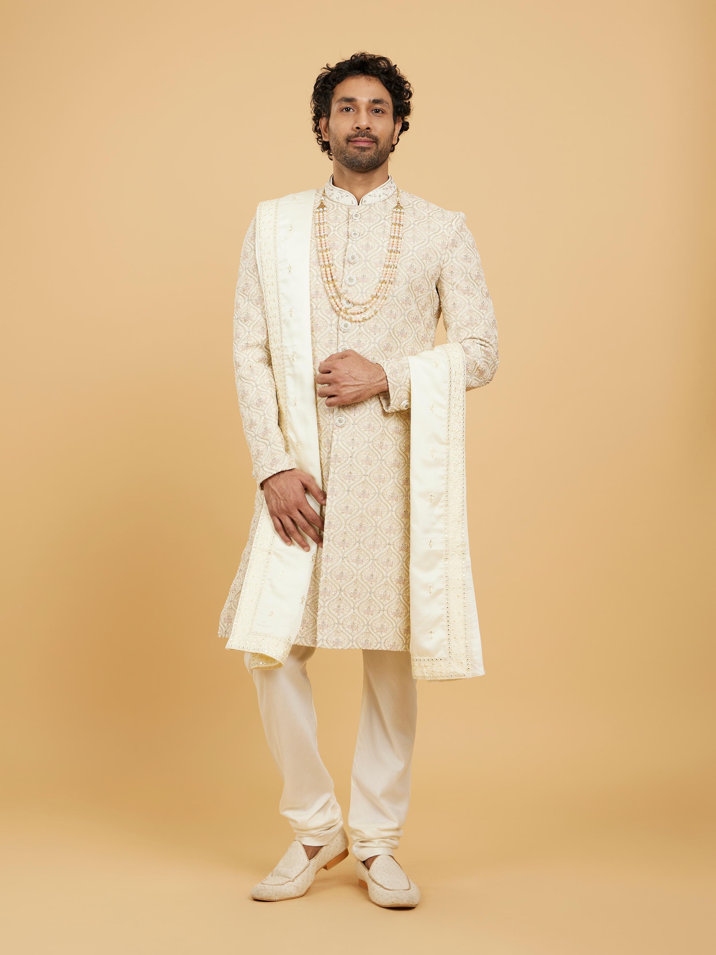 Twamev Men Cream Satin Dupatta