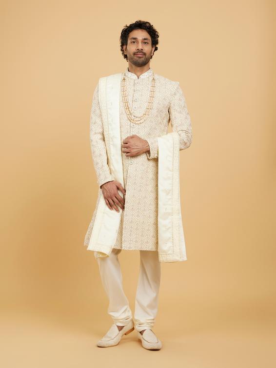 Twamev Men Cream Satin Dupatta