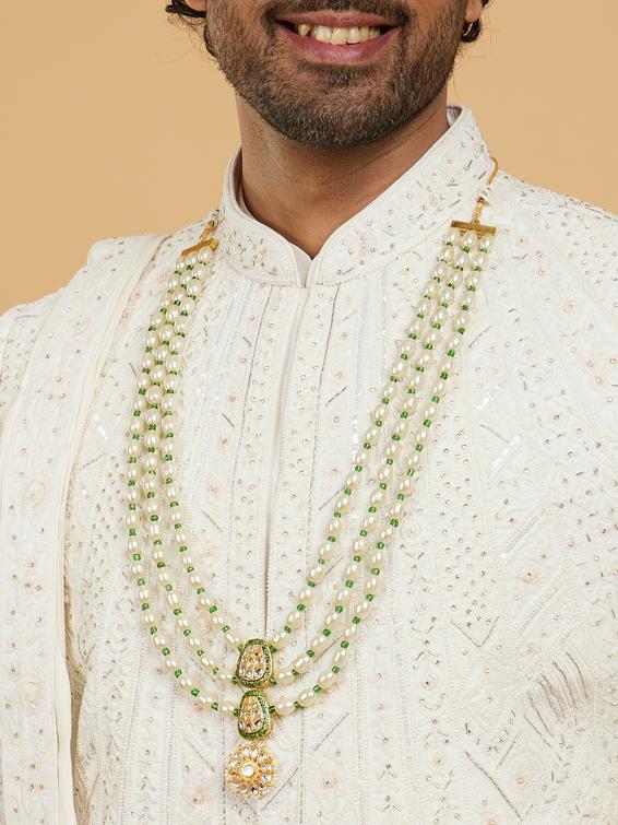 Twamev Men Twilight Teal Green Cream Ensemble Mala