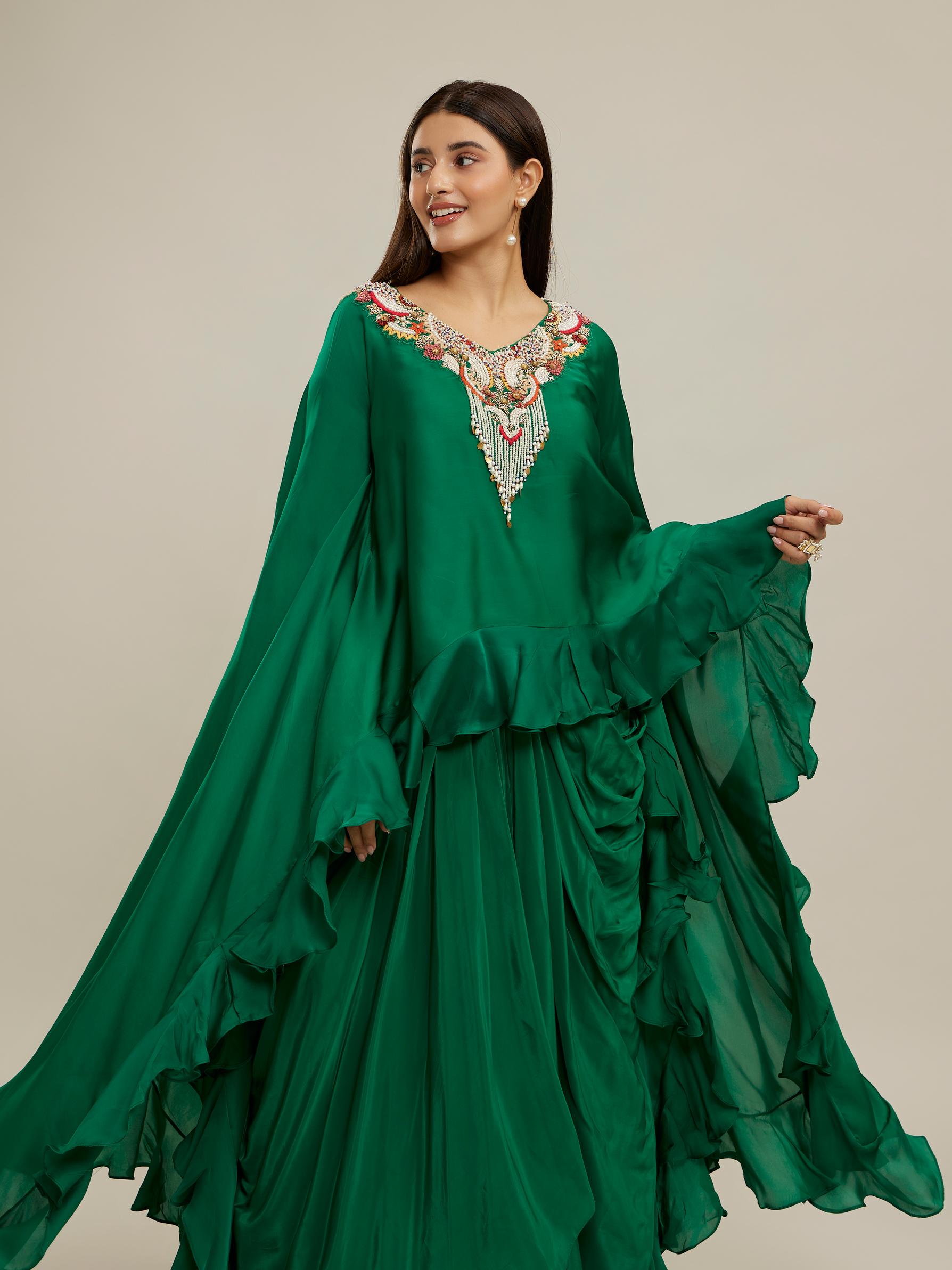 Twamev Women Emerald Elegance Indo Western