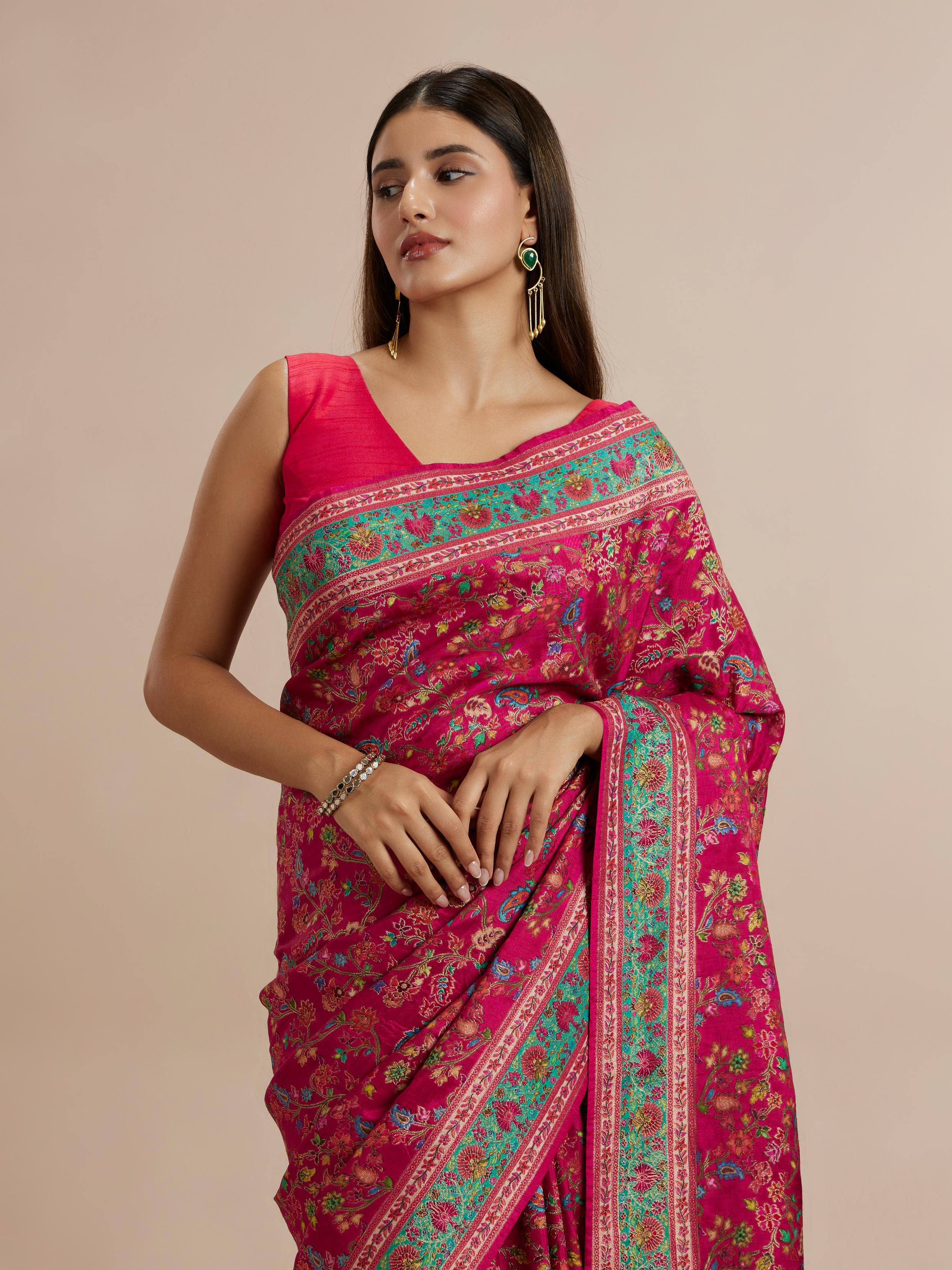 Twamev Women Radiant Pink Silk Elegance Saree