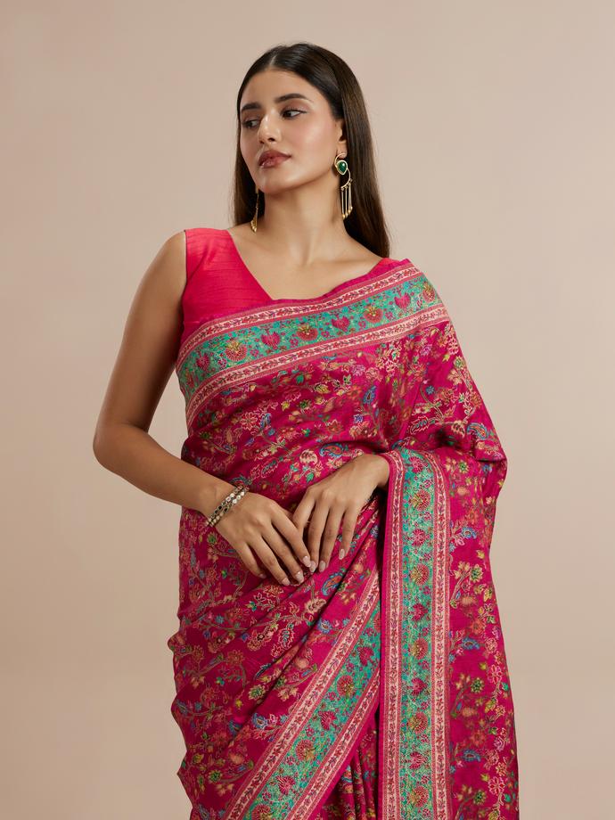 Twamev Women Radiant Pink Silk Elegance Saree