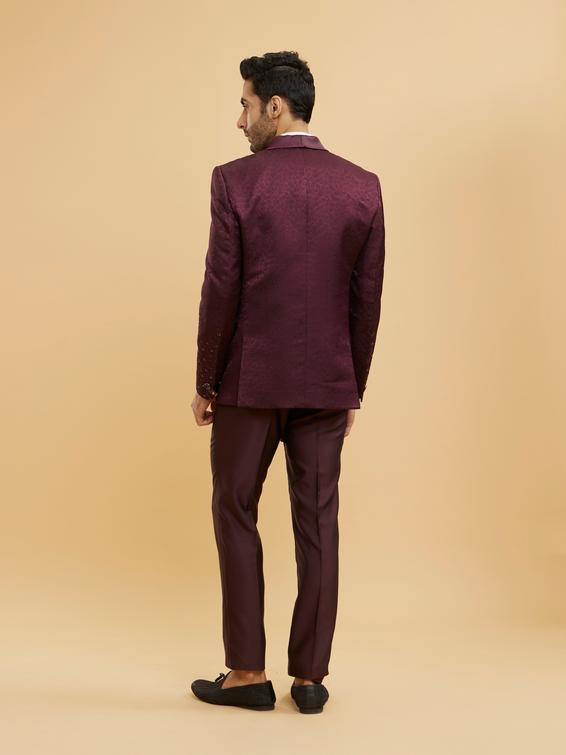 Twamev Men Wine Red Bel Buti Patterned Stone Work Designer Suit