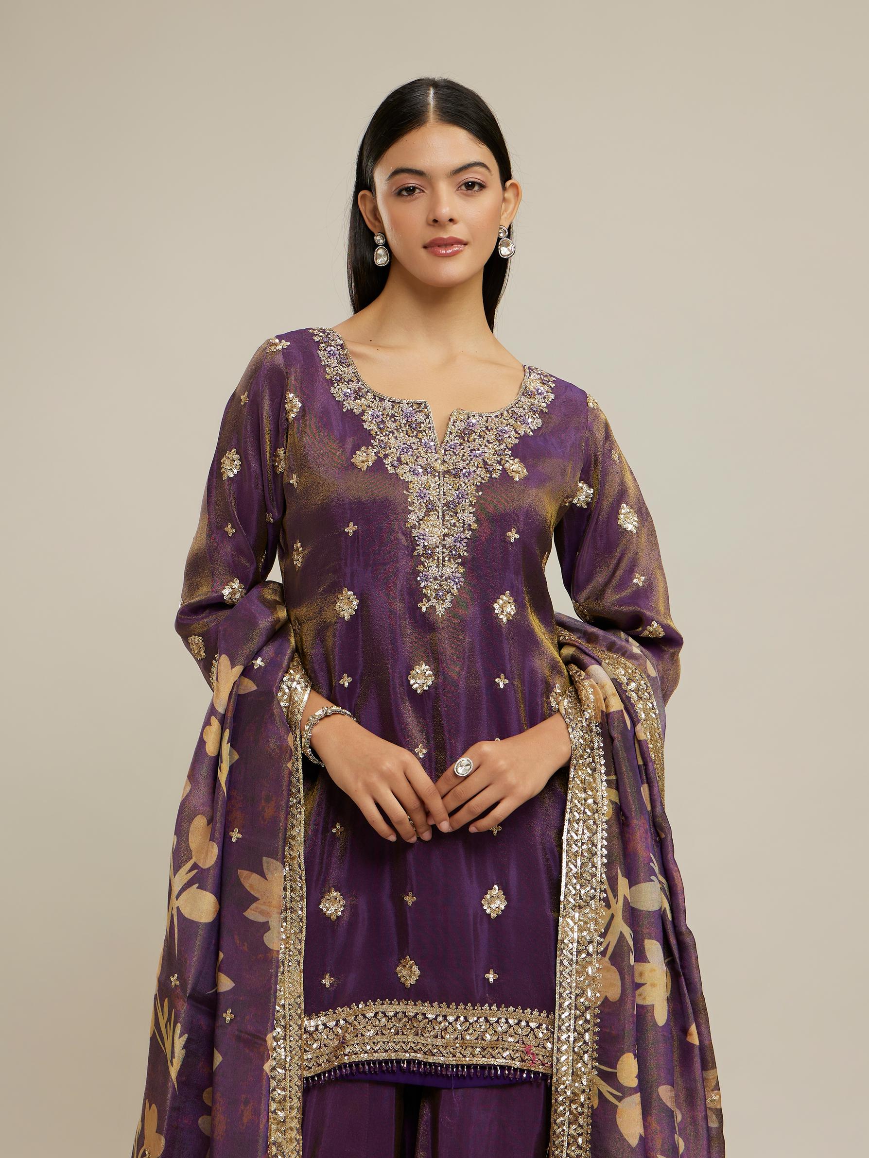 Twamev Women Purple Elegance Stitched Suit