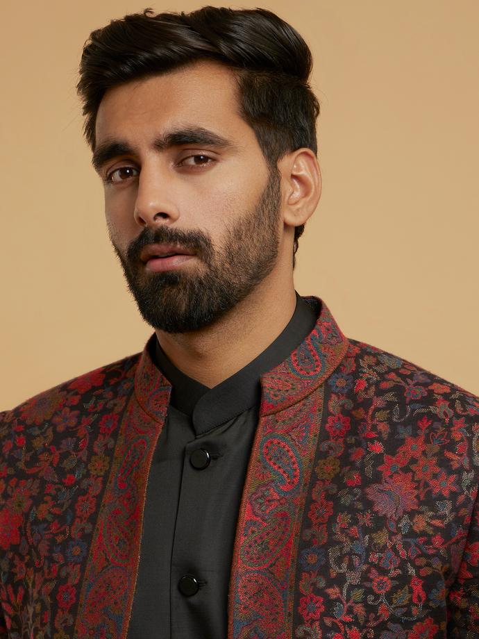 Twamev Men Black Brocade Elegance Indo Western
