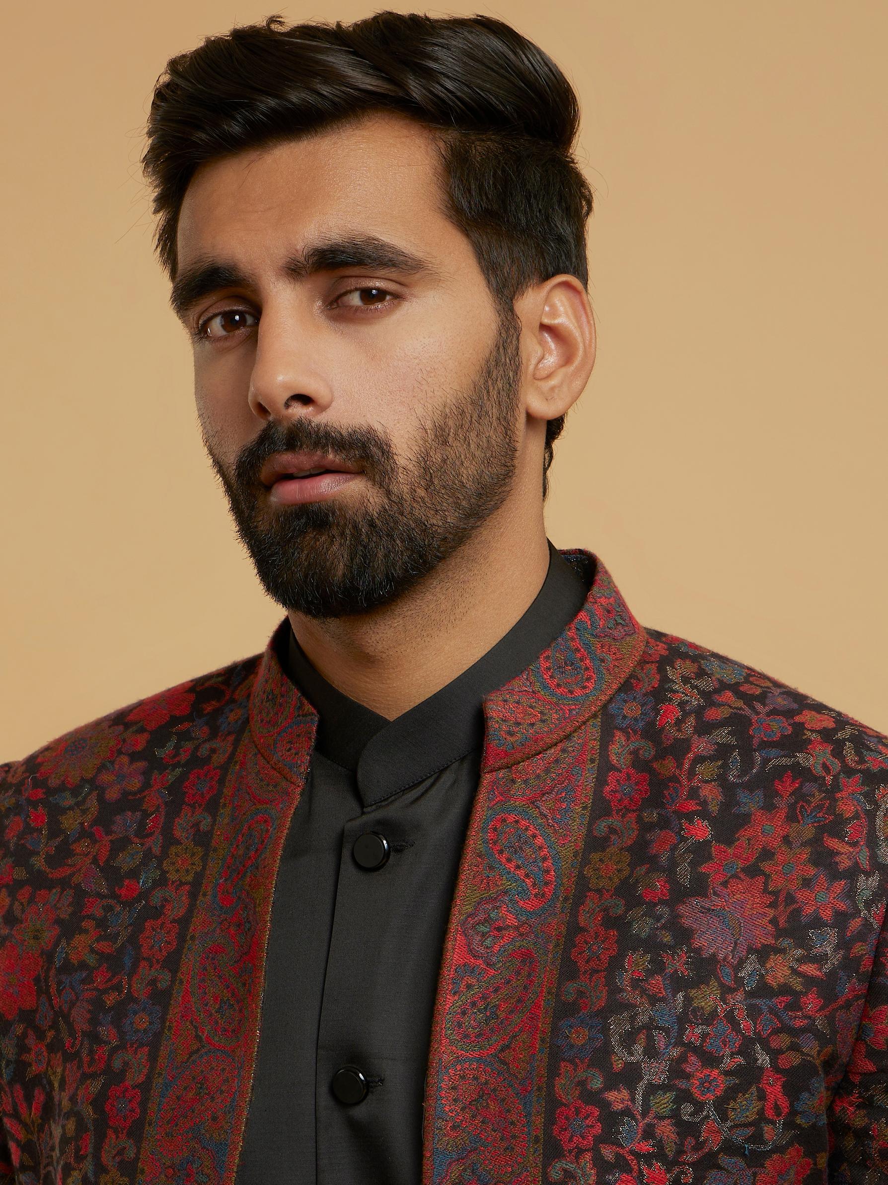 Twamev Men Black Brocade Elegance Indo Western
