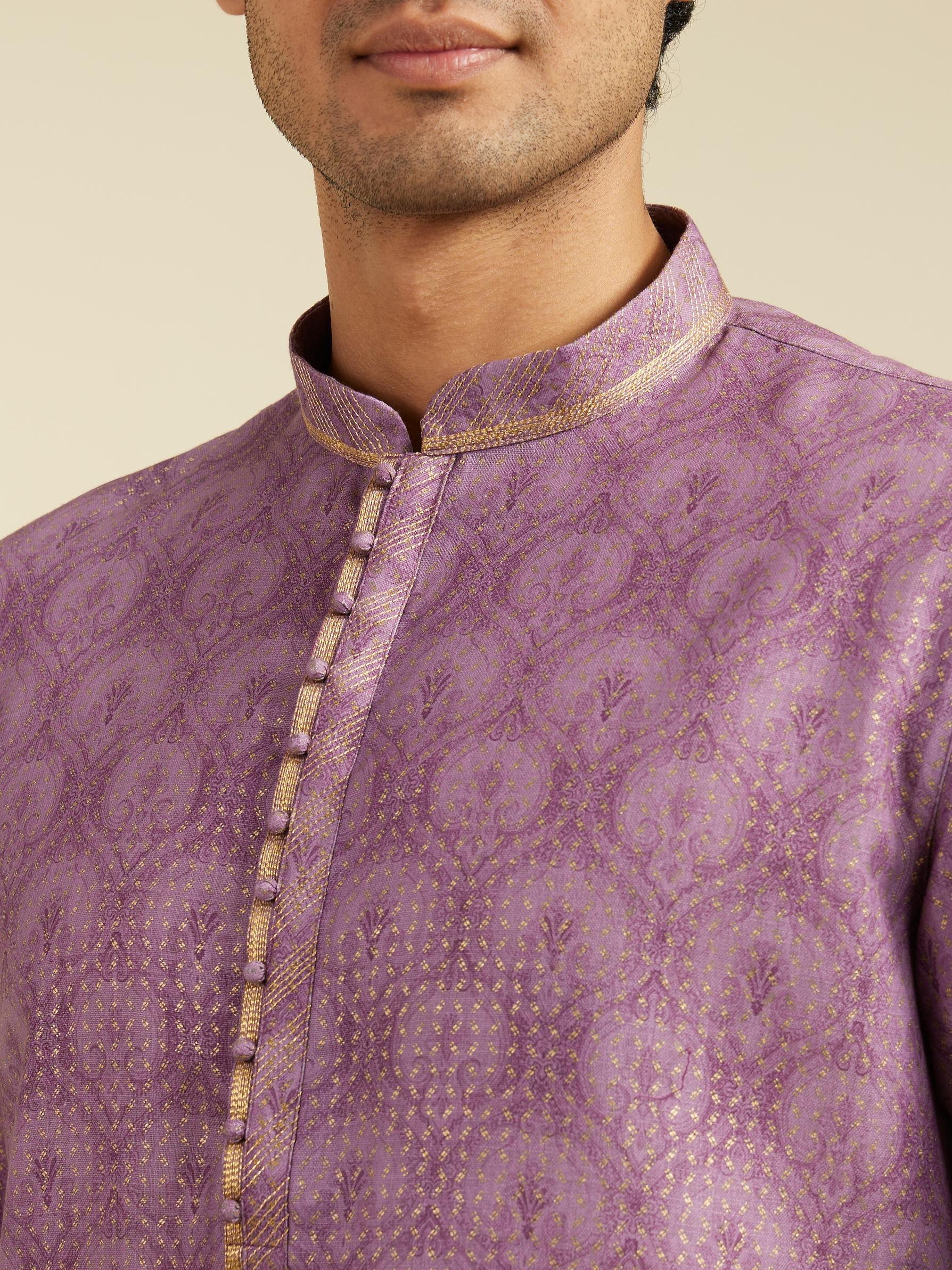 Diwas Men Royal Lilac Medallion Printed Kurta