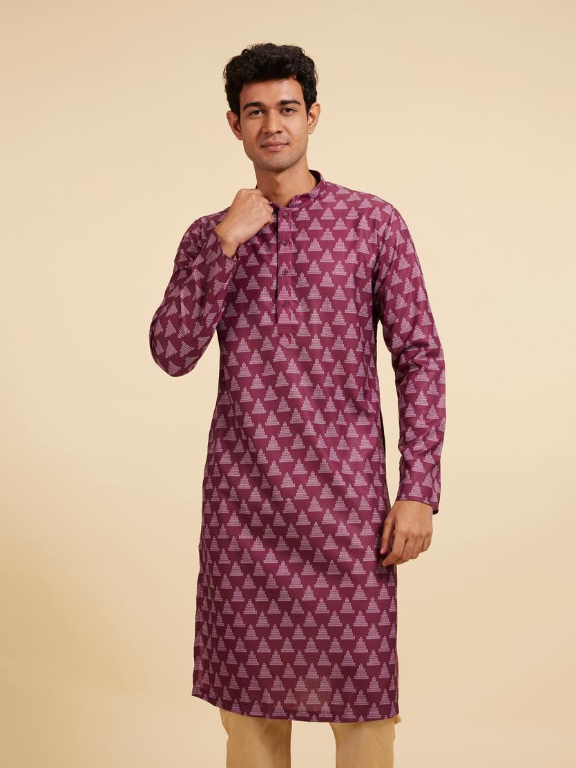 Diwas Men Damson Purple Kurta with Gopuram Motifs