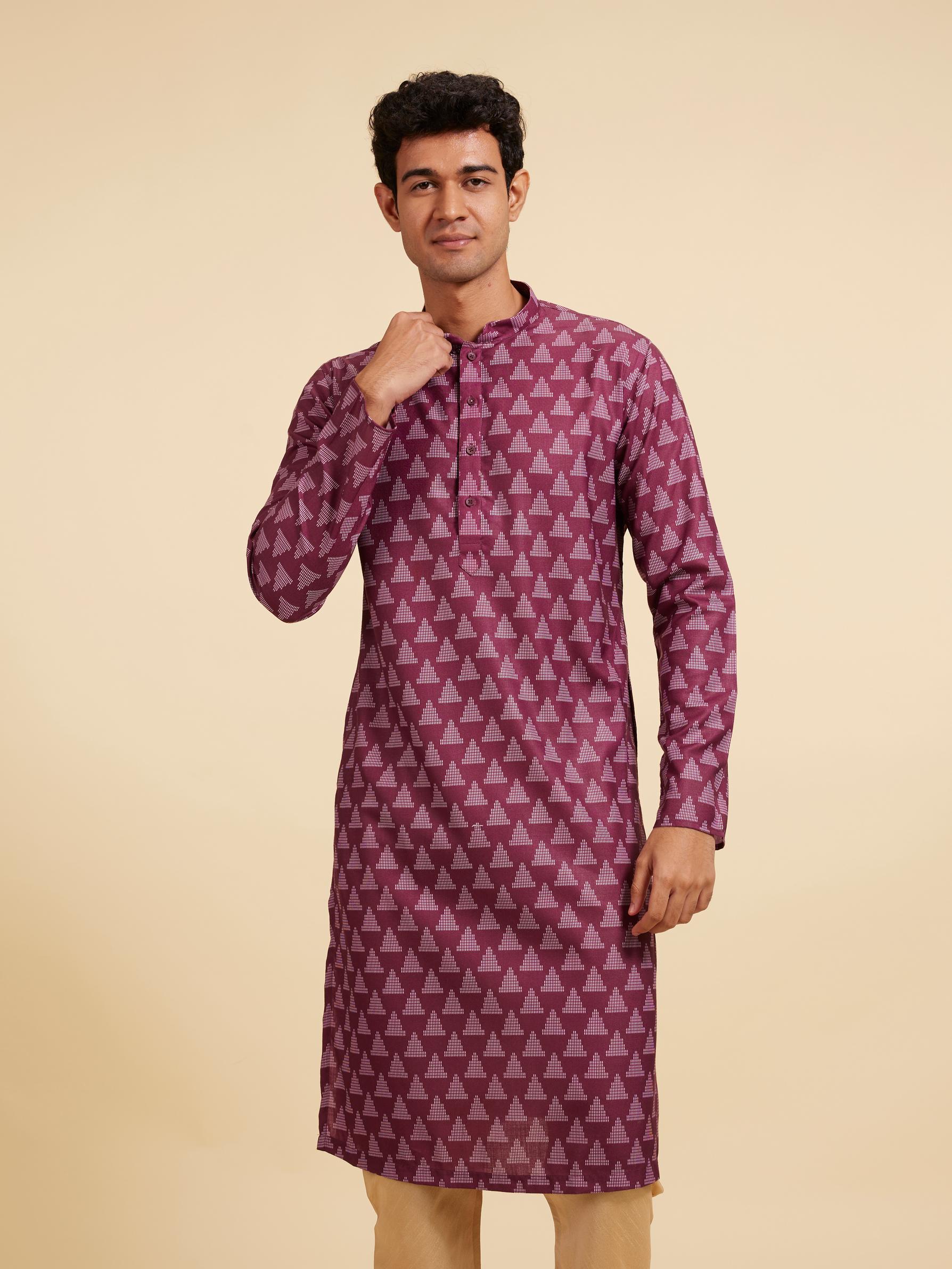 Diwas Men Damson Purple Kurta with Gopuram Motifs