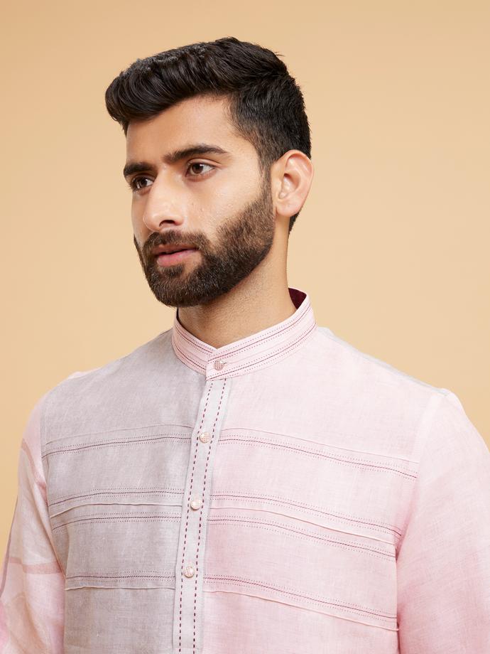 Twamev Men Pink Glory Linen Kurta Pajama
