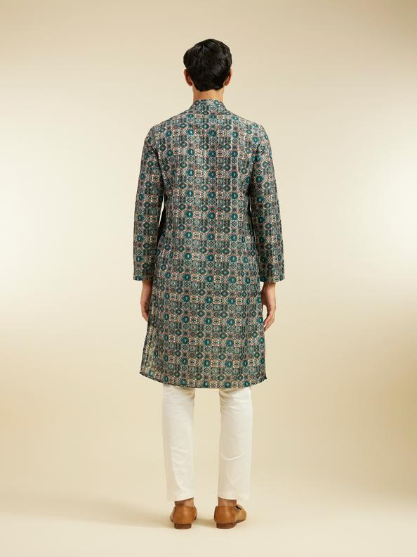 Diwas Men Bottle Green Aztec Printed Kurta