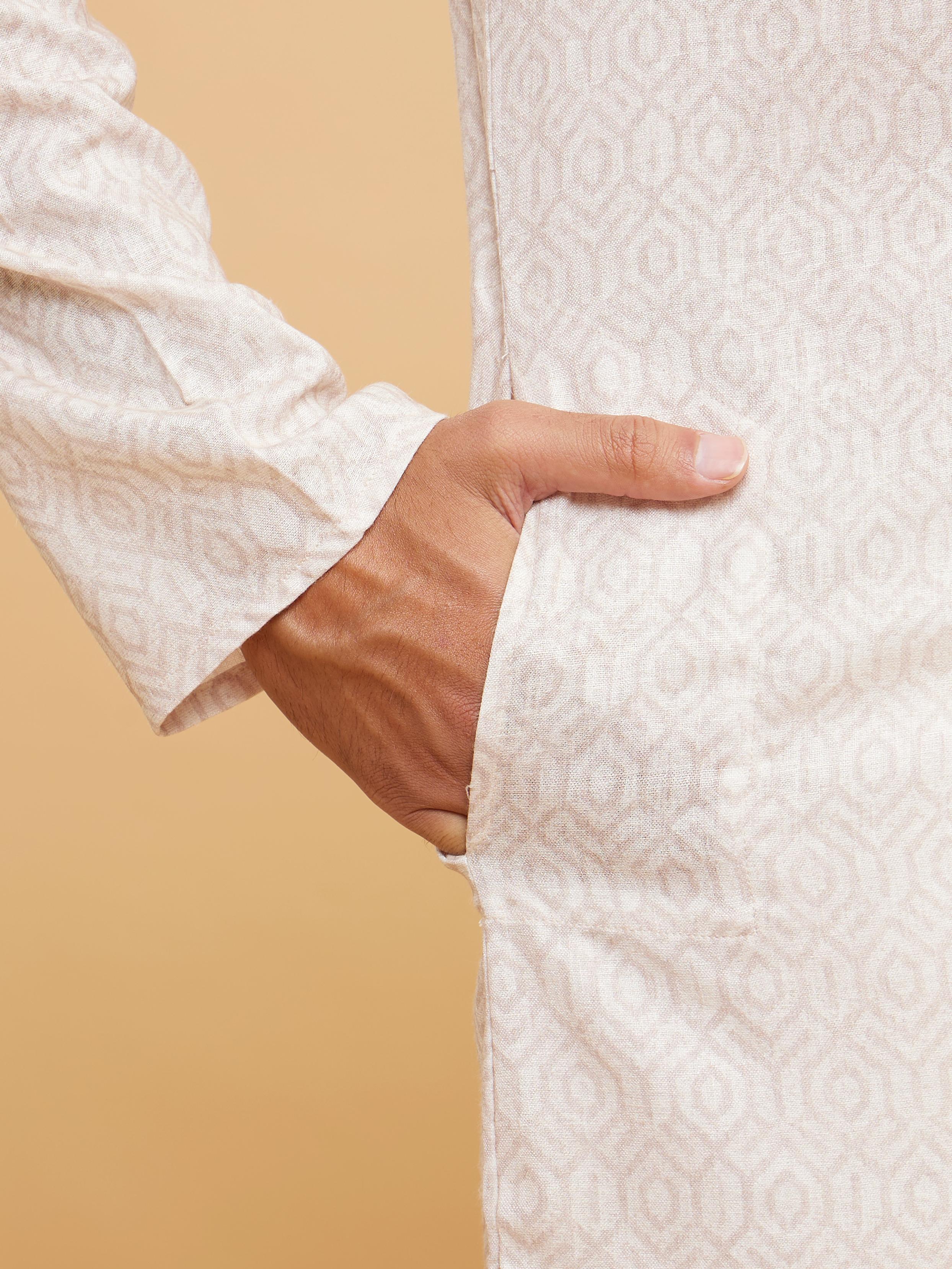 Twamev Men Beige Elegance Kurta Pajama