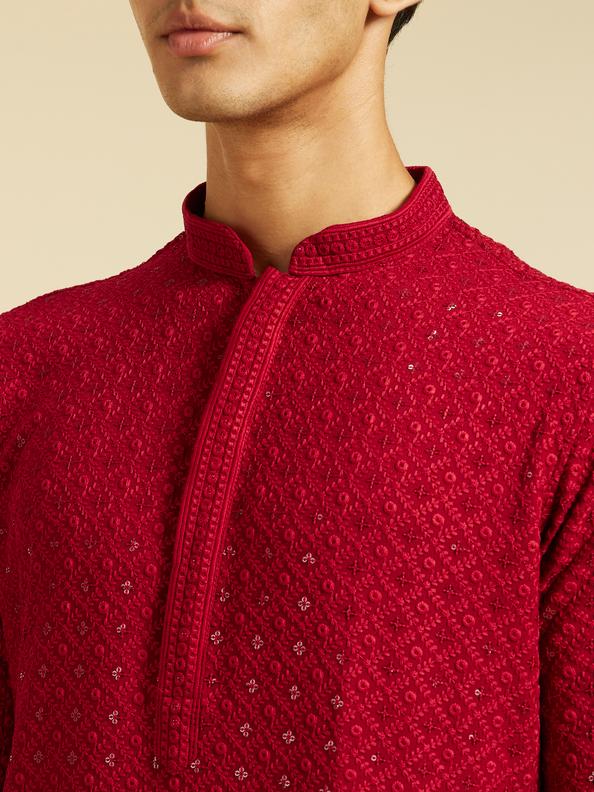 Diwas Men Maroon Red Chikankari Kurta with Sequin