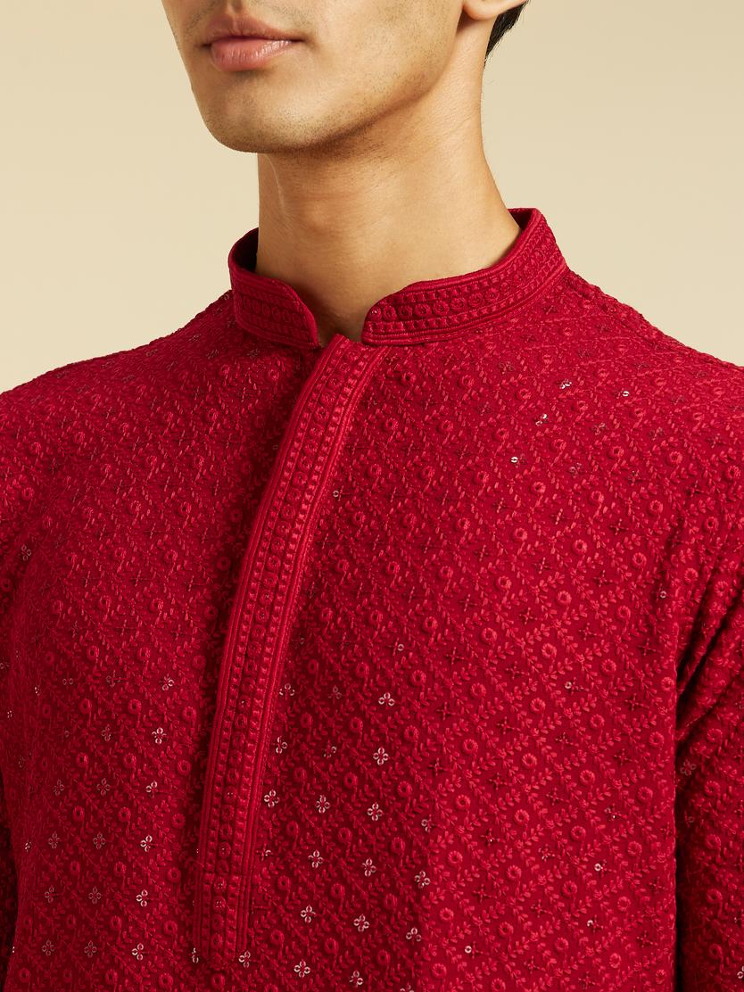 Diwas Men Maroon Red Chikankari Kurta with Sequin