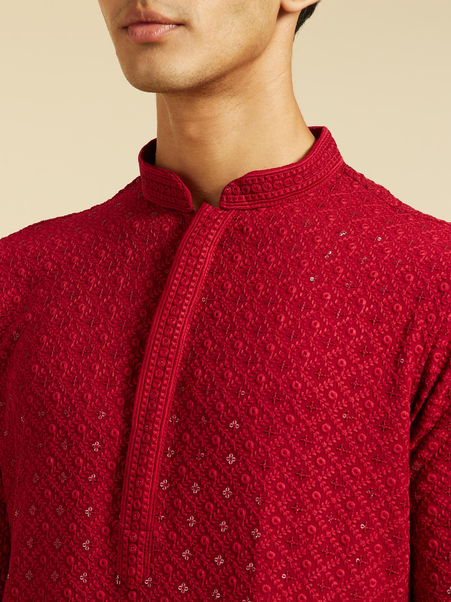 Diwas Men Maroon Red Chikankari Kurta with Sequin