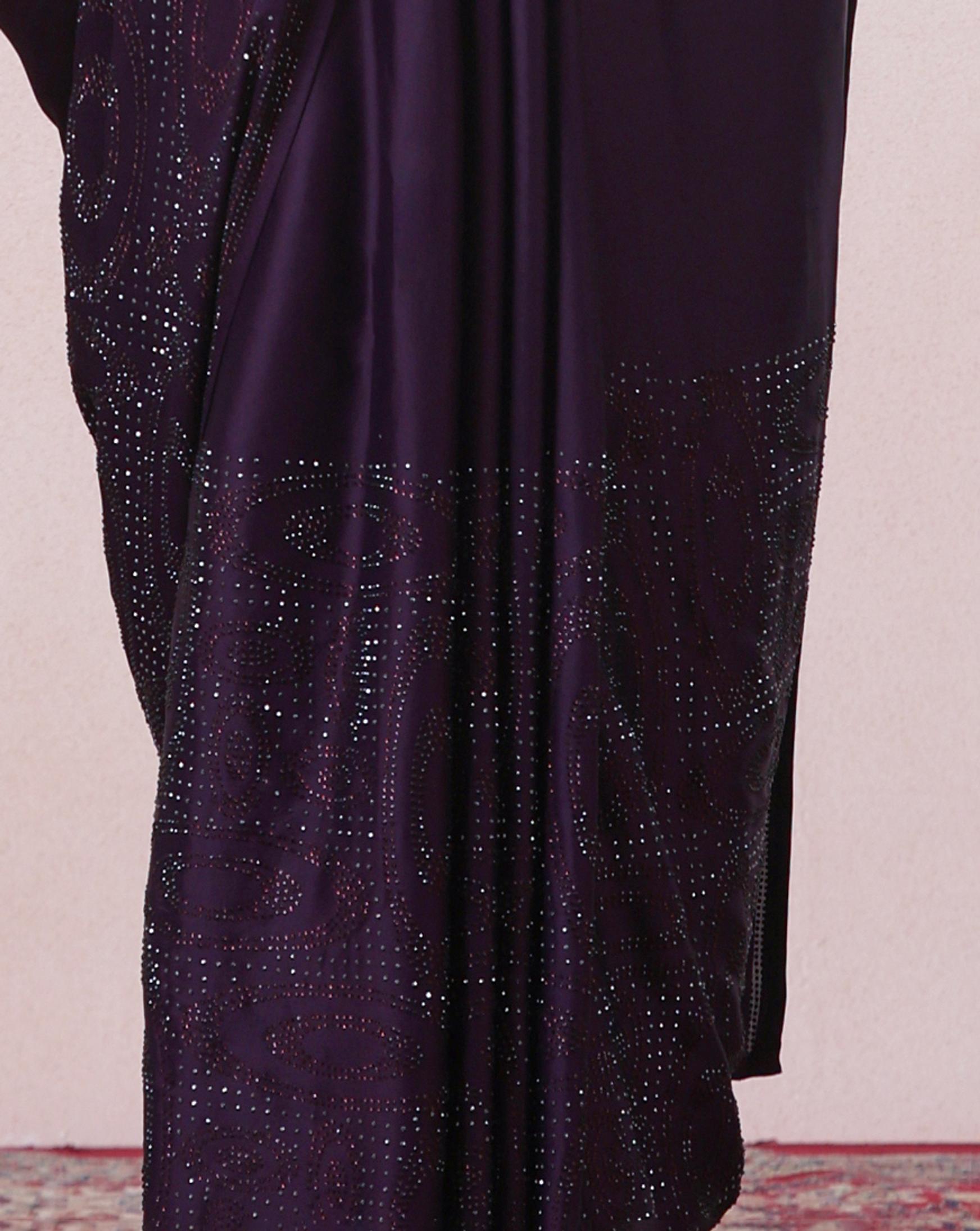 Twamev Women Dazzling Dark Purple Satin Saree