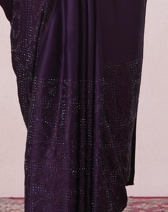 Twamev Women Dazzling Dark Purple Satin Saree