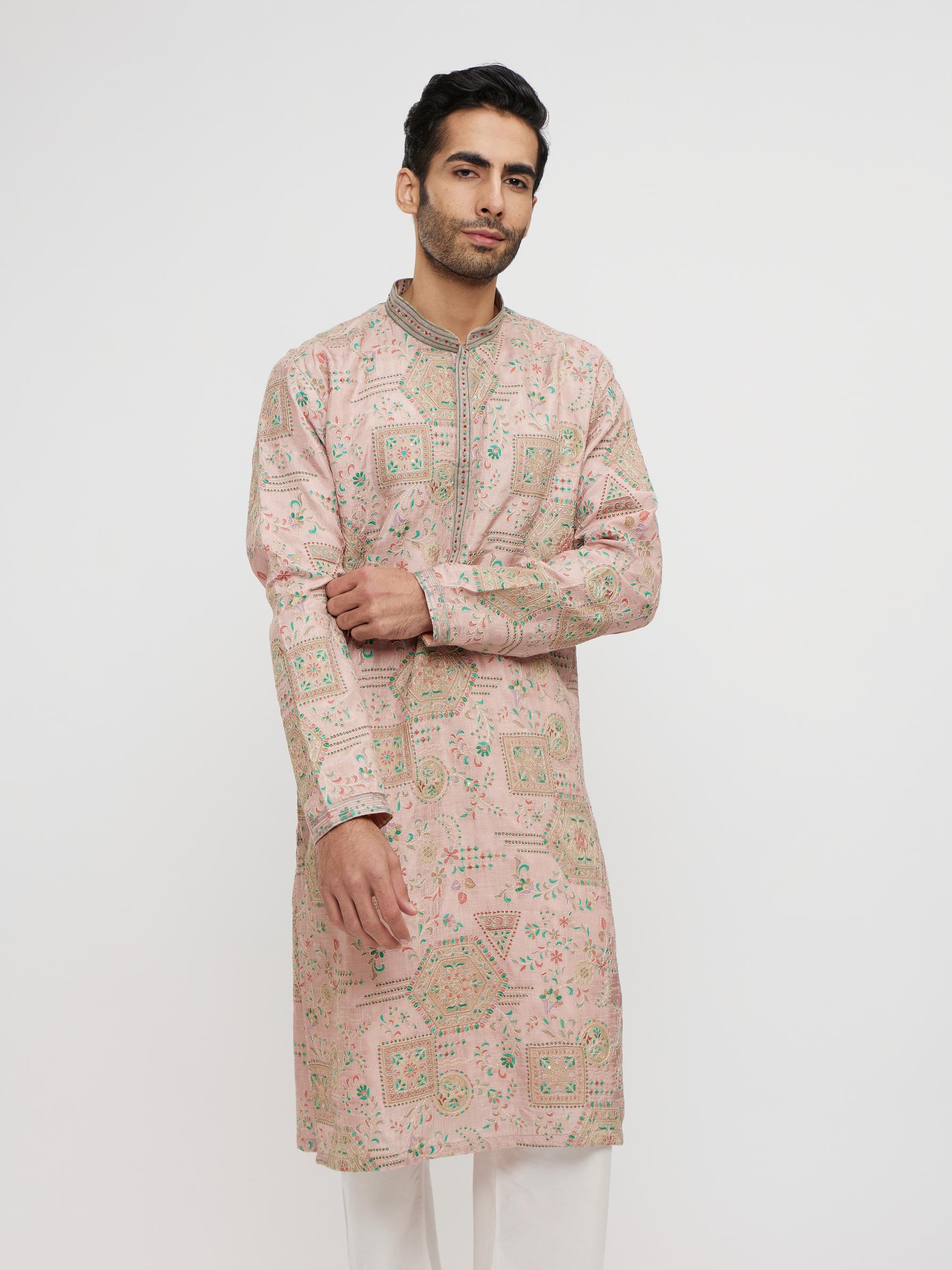 Twamev Men Dusty Pink Graceful Kurta Pajama