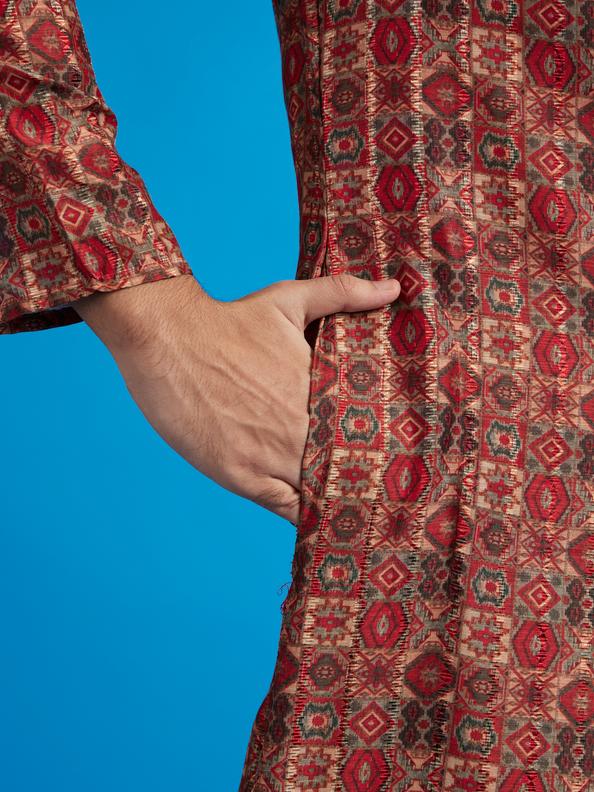 Diwas Men Rust Red Aztec Printed Kurta