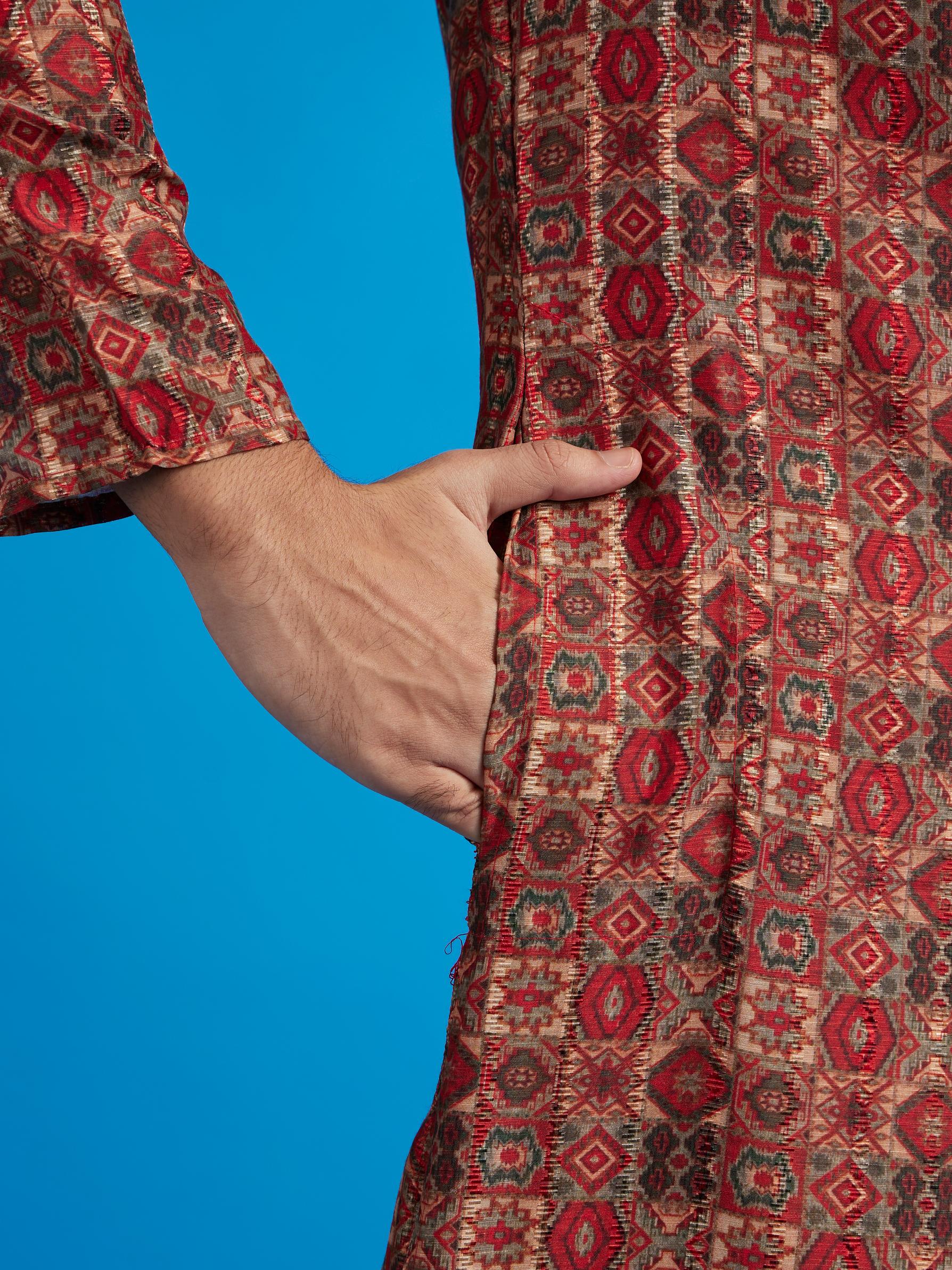 Diwas Men Rust Red Aztec Printed Kurta