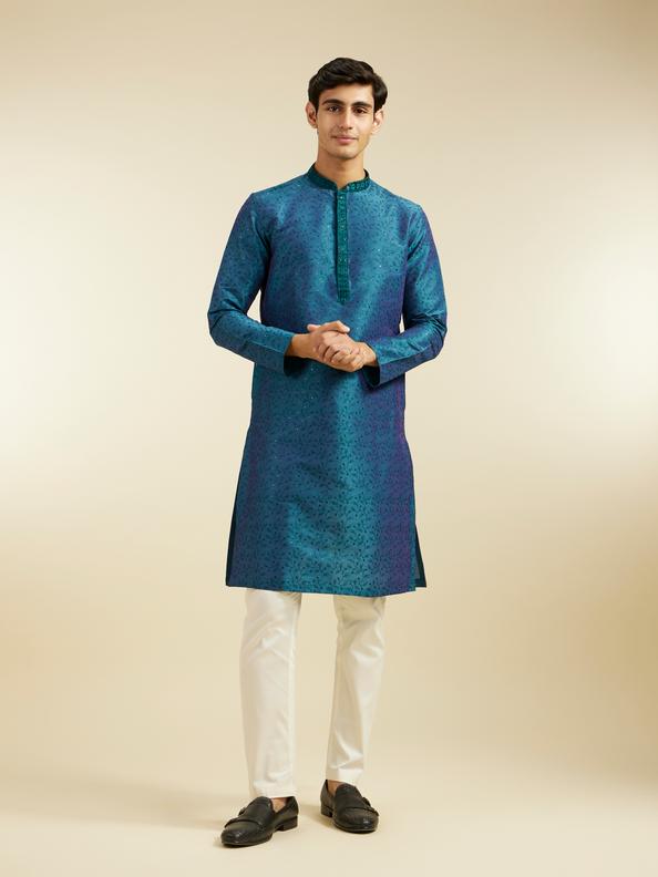 Diwas Men Teal Green Bel Embroidered Kurta with Sequin Work