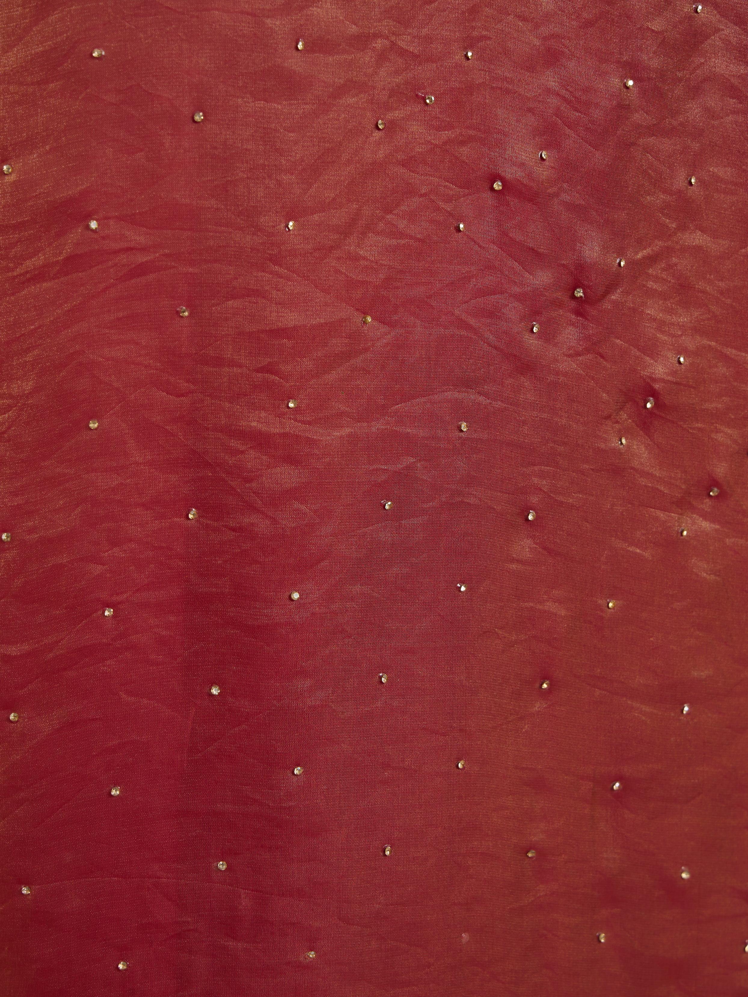 Twamev Women Radiant Rust Red Satin Saree