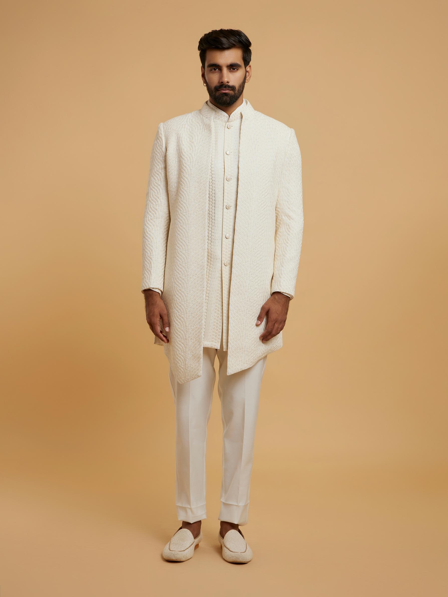 Twamev Men Cream Georgette Glimmer Indo Western