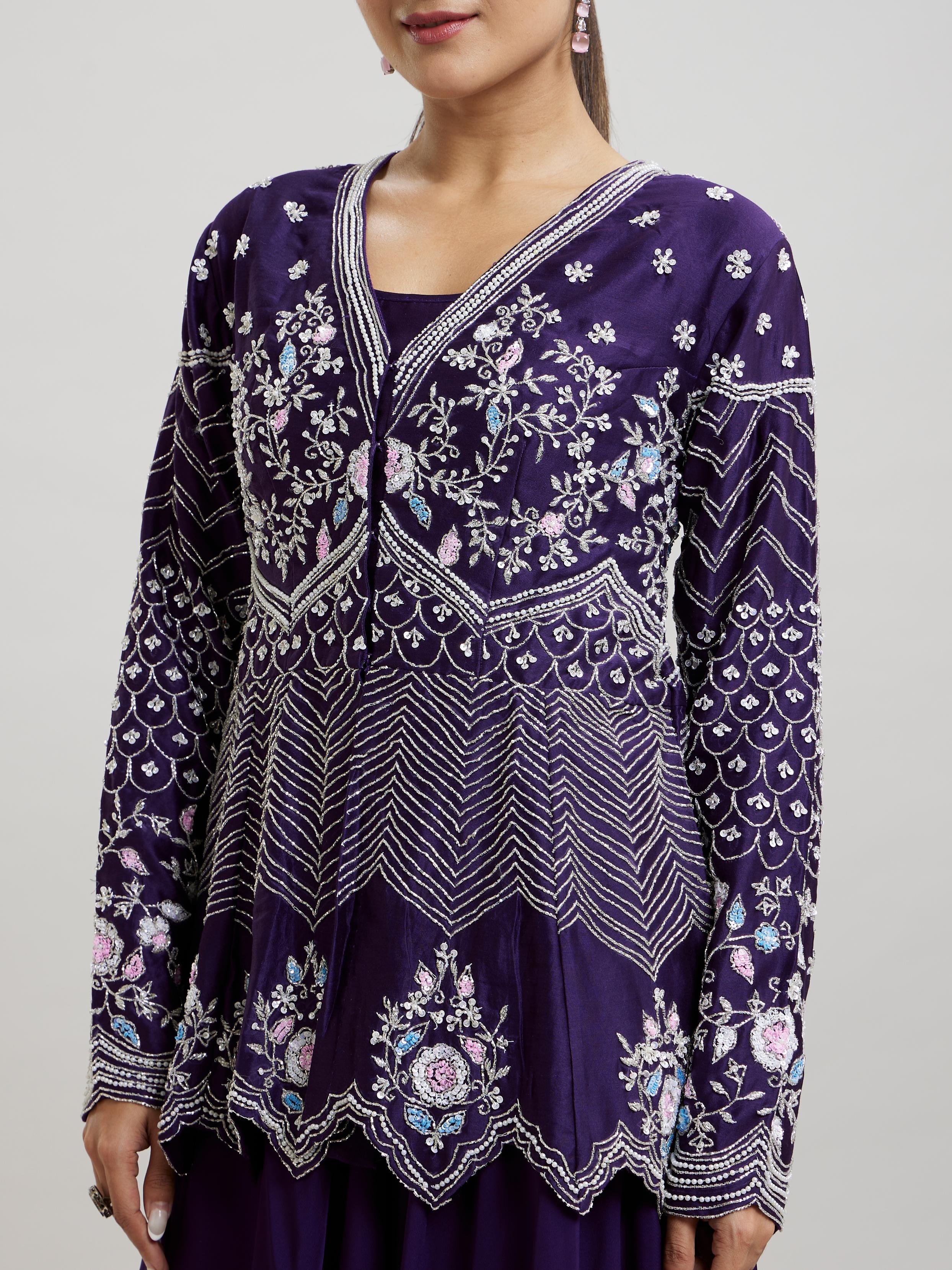 Twamev Women Elegant Purple Stitched Suit