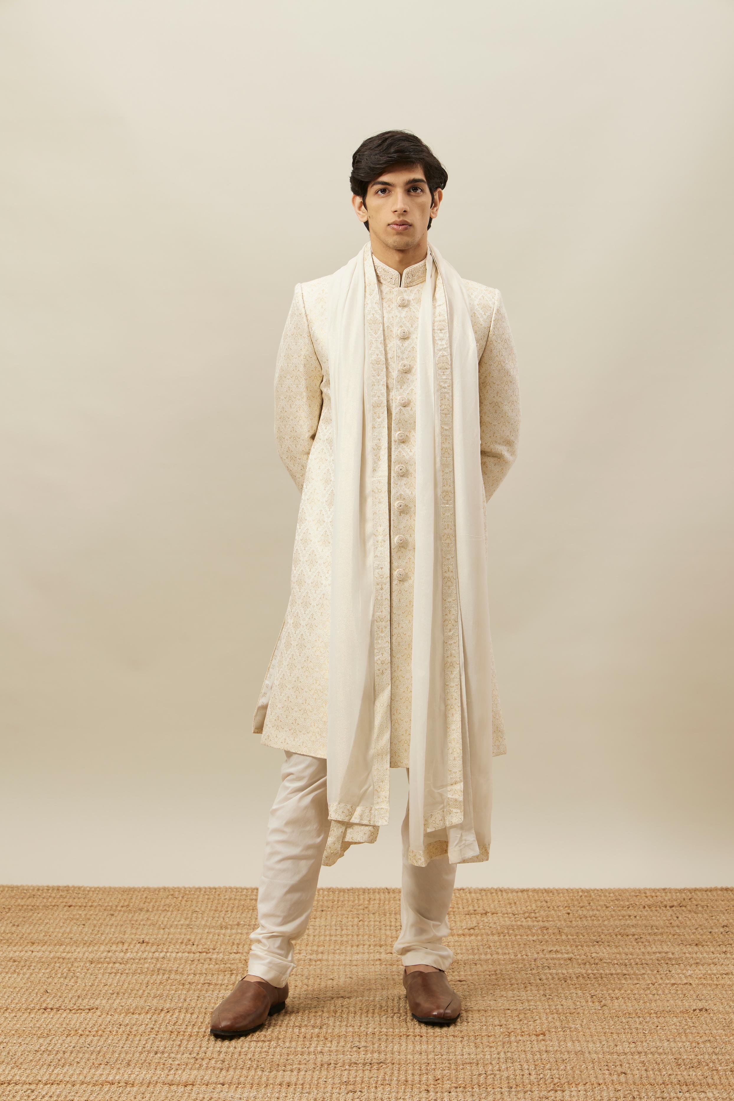 Twamev Men Biscuit Woven Sherwani Set
