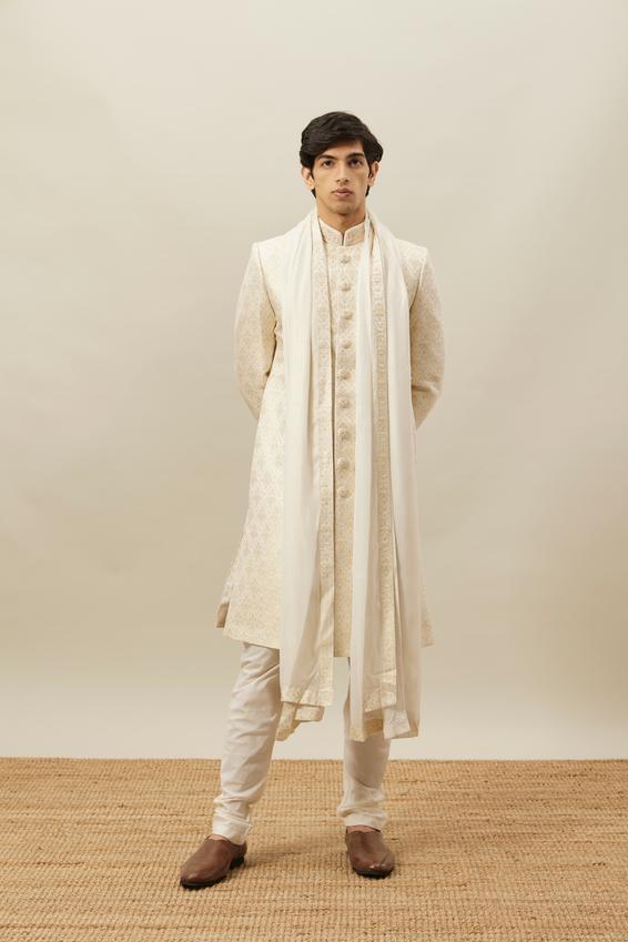 Twamev Men Biscuit Woven Sherwani Set