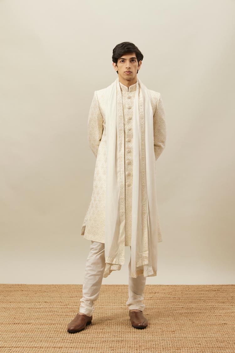 Twamev Men Biscuit Woven Sherwani Set