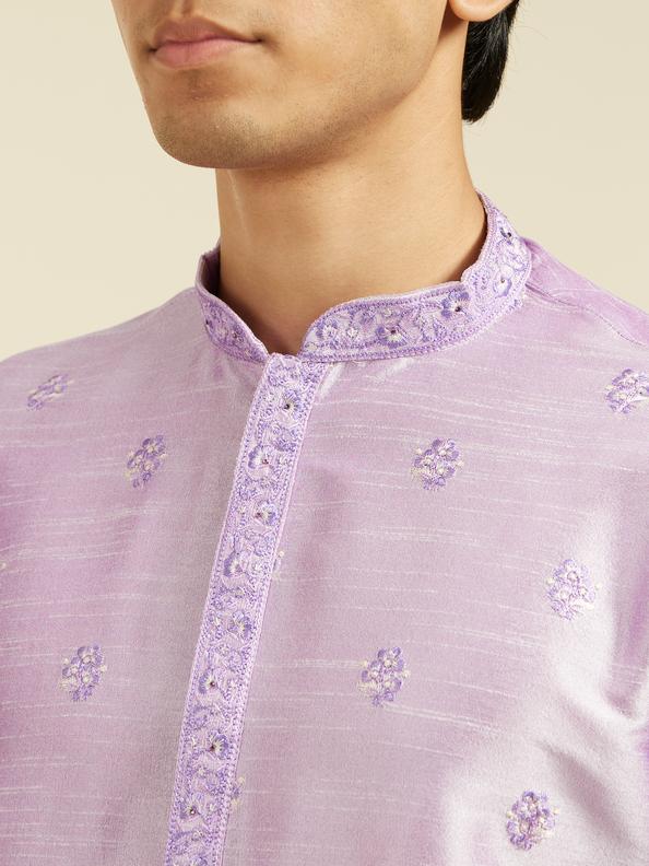 Diwas Men Soft Lilac Buta Embroidered Kurta