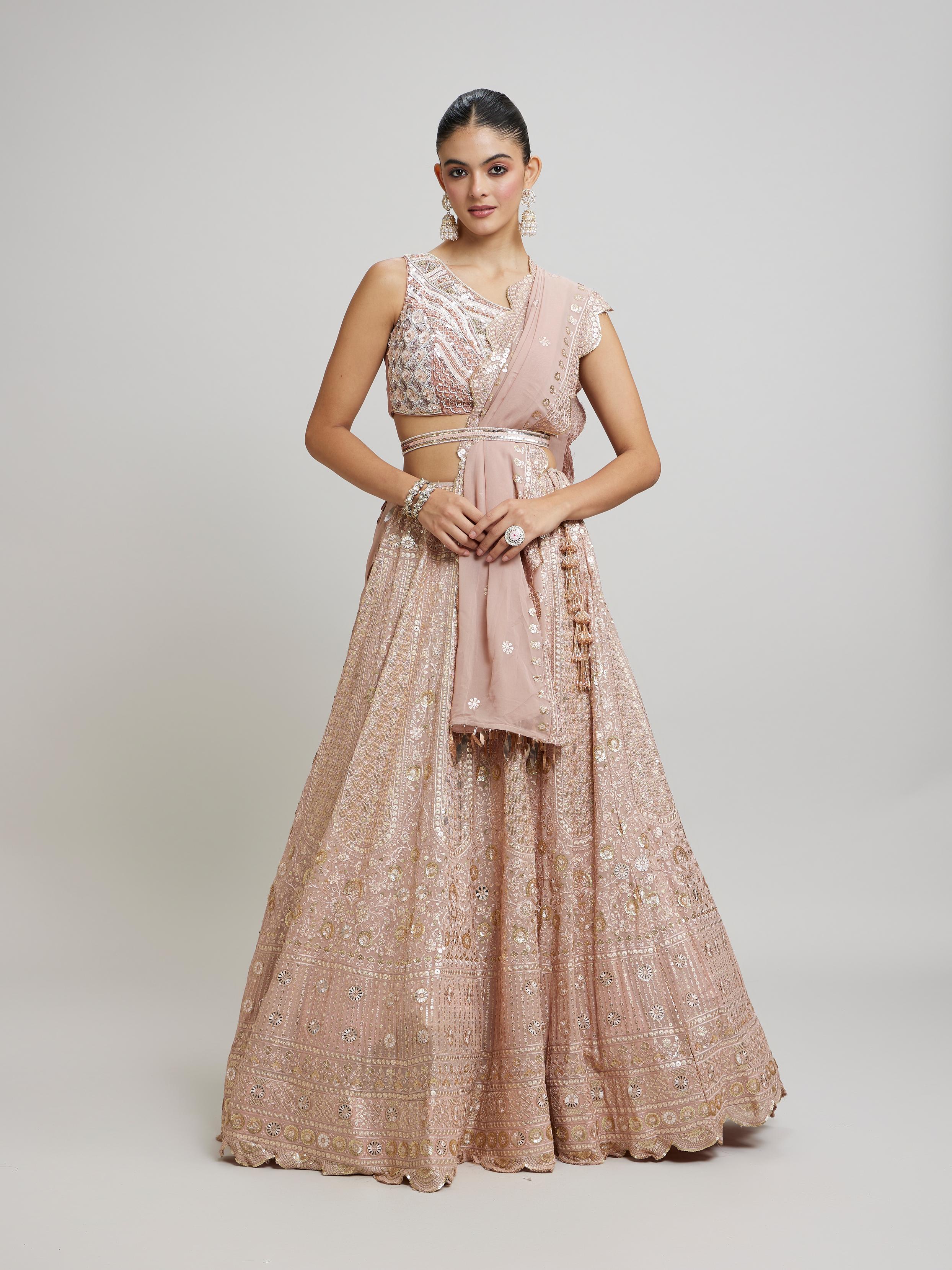 Twamev Women Blossom Pink Georgette Lehenga