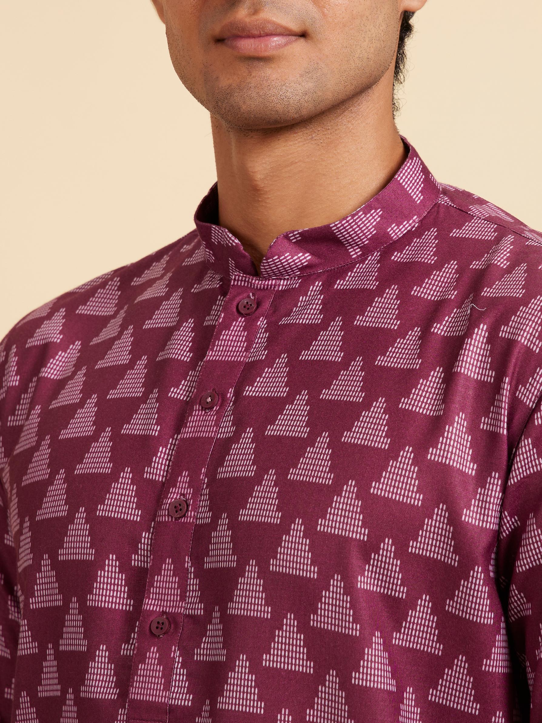 Diwas Men Damson Purple Kurta with Gopuram Motifs