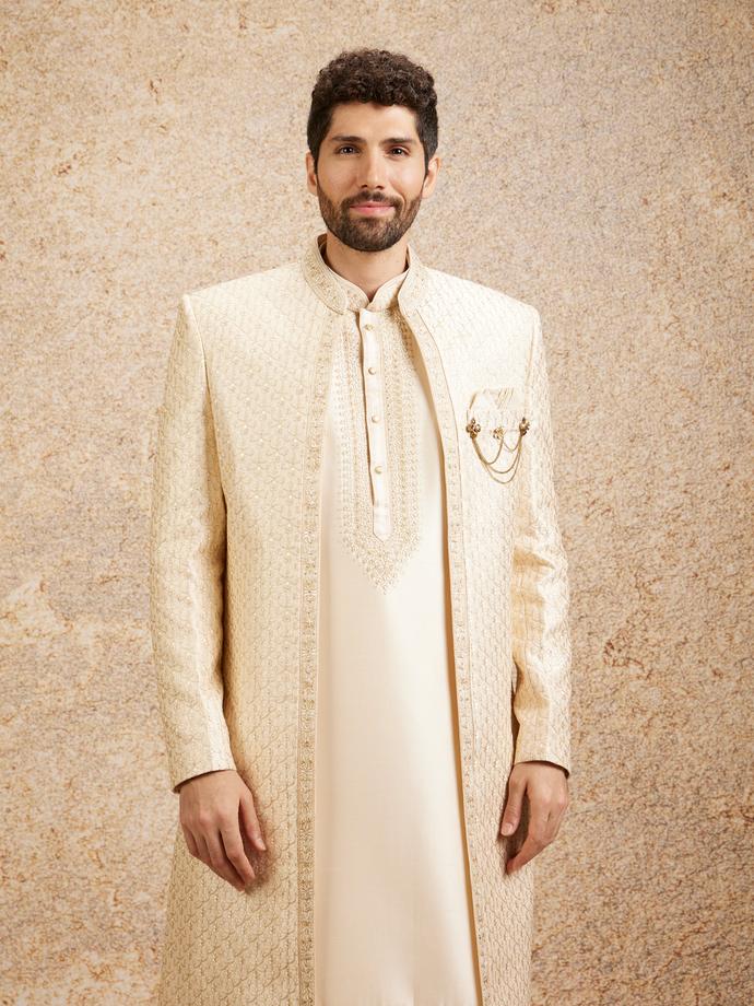 Twamev Men Beige Grandeur Sherwani Set